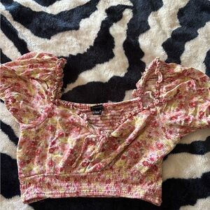 Forever 21 Pink and Yellow Floral Crop Top